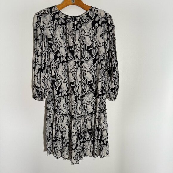 See By Chloe Black White Puff Sleeve Mini Dress Long Sleeve Patterned 38 - Picture 2 of 13